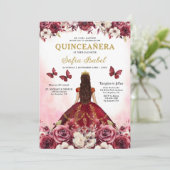 Floral Bourgondië QR Code Princess Quinceanera Kaart (Staand voorkant)