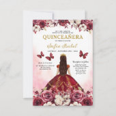 Floral Bourgondië QR Code Princess Quinceanera Kaart (Voorkant)