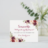 Floral Bourgondië rood wordt mijn bruidsmeisje Kaa Kaart (Staand voorkant)