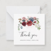 Floral Bourgondië Script Elegante bruiloft dank u Notitiekaartje (Voorkant)