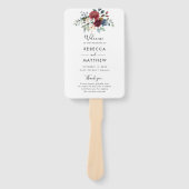 Floral Bourgondië Waterverf Script bruiloft progra Handwaaier (Voorkant)