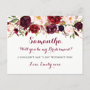 Floral Bourgondië wordt mijn bruidsmeisje Kaart