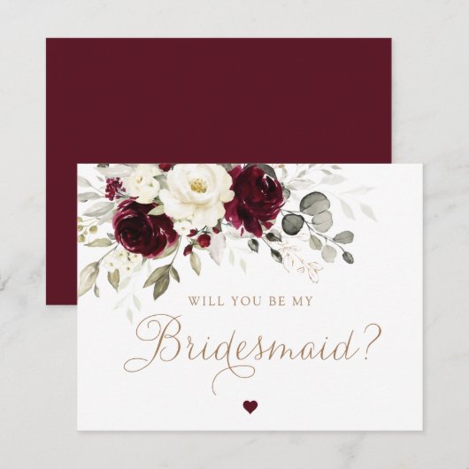 Floral Bourgondië wordt mijn bruidsmeisjes Kaart (Voorkant / Achterkant)