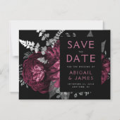 Floral Bourgondië Zilveren bruiloft Save the Date Magnetische Uitnodiging (Voorkant)