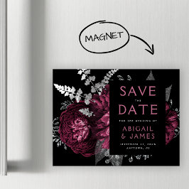 Floral Bourgondië Zilveren bruiloft Save the Date Magnetische Uitnodiging