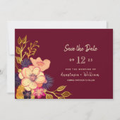 Floral Bourgondische bruiloft Save the Date (Voorkant)