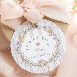 Floral Bow 1st Girl Birthday Thank you Bedankjes Labels