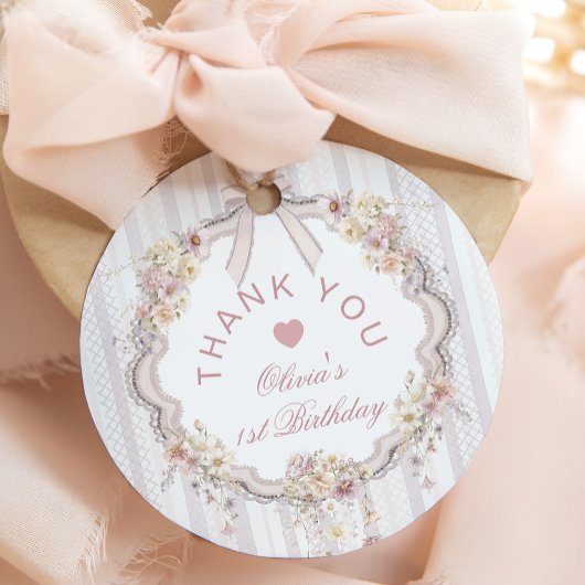 Floral Bow 1st Girl Birthday Thank you Bedankjes Labels