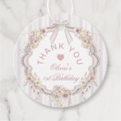 Floral Bow 1st Girl Birthday Thank you Bedankjes Labels (Voorkant)