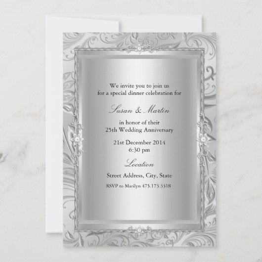 Floral & Bow 25th Wedding Jubileum Uitnodigen Kaart (Achterkant)