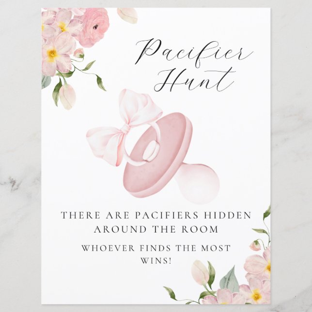 Floral Bow Baby shower Fopspeen Hunt Spelbord (Voorkant)