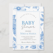 Floral bow boy baby shower invitation kaart (Voorkant)