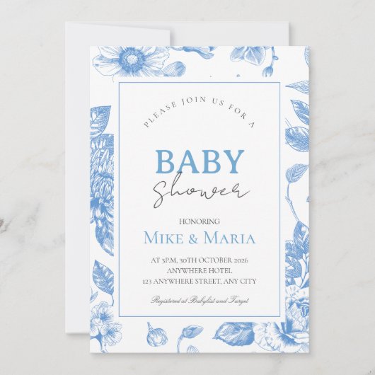 Floral bow boy baby shower invitation kaart (Voorkant)