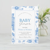 Floral bow boy baby shower invitation kaart (Staand voorkant)