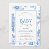 Floral bow boy baby shower invitation kaart (Voorkant / Achterkant)