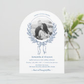 Floral Bow Circle Foto Lijst bruiloft Kaart (Staand voorkant)