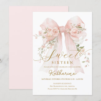 Floral Bow Coquette Sweet Sixteen Uitnodiging