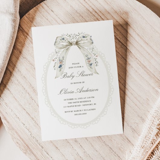 Floral Bow Cottage Baby Shower Kaart