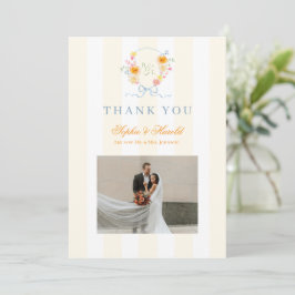 Floral Bow Crest Monogram Spring Wedding Bedankkaart