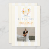 Floral Bow Crest Monogram Spring Wedding Bedankkaart (Voorkant / Achterkant)