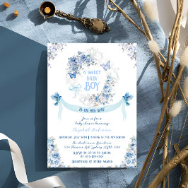 Floral Bow Crest Sweet Baby Boy Baby shower Kaart