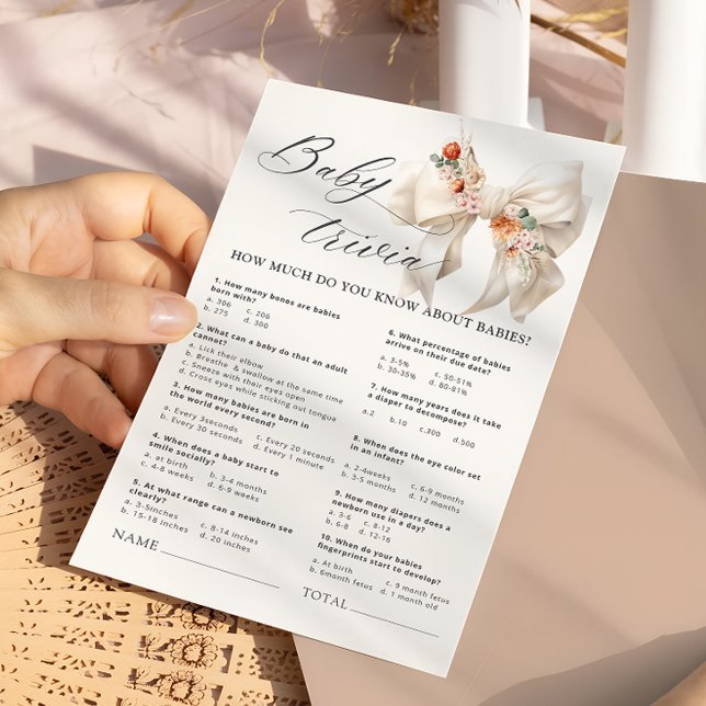 Floral Bow Elegant Baby shower Baby Trivia Game (Creator heeft geüpload)