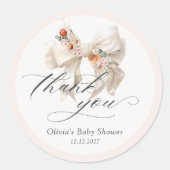 Floral Bow Elegant Baby shower Bedankt Ronde Sticker (Voorkant)