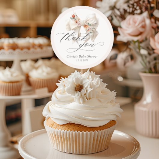Floral Bow Elegant Baby shower Bedankt Ronde Sticker