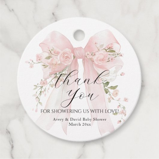 Floral Bow Elegant Bloemenmeisje Baby shower Bedankjes Labels (Voorkant)