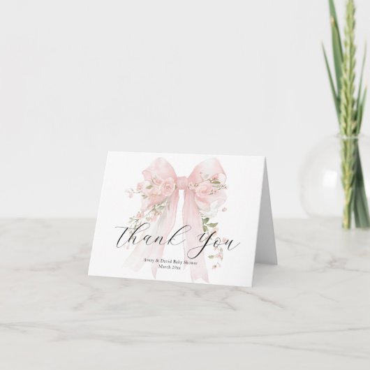 Floral Bow Elegant Bloemenmeisje Baby shower Bedankkaart (Voorkant)