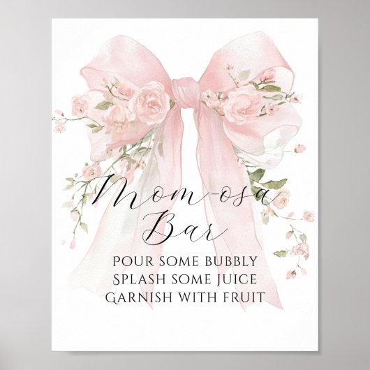 Floral Bow Elegant Flower Girl Baby Shower Bar Poster (Voorkant)