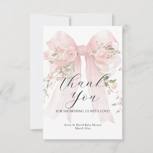 Floral Bow Elegant Flower Girl Baby Shower Bedankkaart (Voorkant)