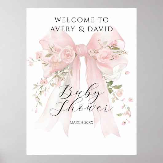 Floral Bow Elegant Flower Girl Baby Shower  Poster (Voorkant)