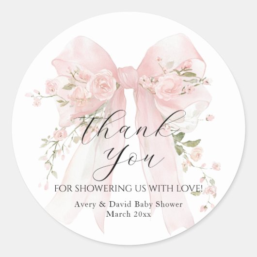 Floral Bow Elegant Flower Girl Baby Shower Ronde Sticker (Voorkant)