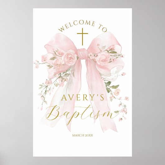 Floral Bow Elegant Flower Girl Baptism Poster (Voorkant)