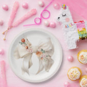 Floral Bow Elegant Neutraal Baby shower Papieren Bordje (Feest)