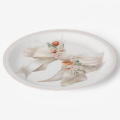 Floral Bow Elegant Neutraal Baby shower Papieren Bordje (Gekanteld)