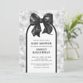 Floral Bow Elegant Zwart Wit Baby shower Kaart (Staand voorkant)