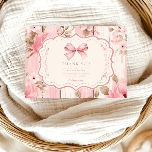 Floral Bow Fancy ONE Girl 1st Birthday Bedankkaart