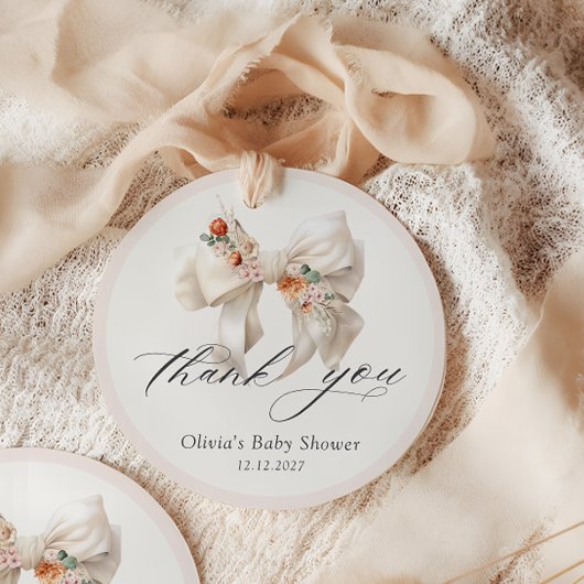Floral Bow Girl Baby shower Bedankt Bedankjes Labels