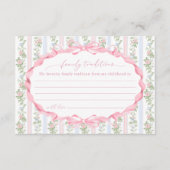 Floral Bow Girl Baby shower Familietradities Informatiekaartje (Voorkant)