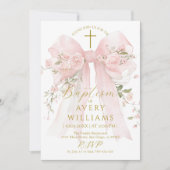 Floral Bow Girls Baptism Elegant Flower Digital Kaart (Voorkant)