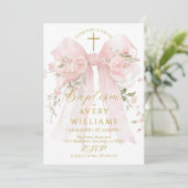 Floral Bow Girls Baptism Elegant Flower Digital Kaart (Staand voorkant)
