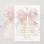 Floral Bow Girls Baptism Elegant Flower Digital Kaart (Voorkant / Achterkant)