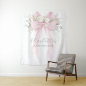 Floral Bow Pink Coquette Baby Shower Wandkleed (In situ)