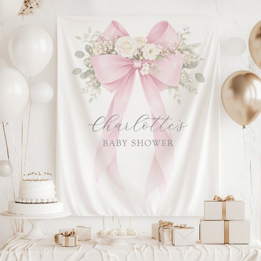 Floral Bow Pink Coquette Baby Shower Wandkleed