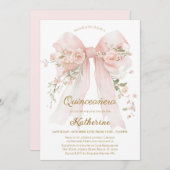 Floral Bow Quinceañera Invitation 15th Birthday Kaart (Voorkant / Achterkant)