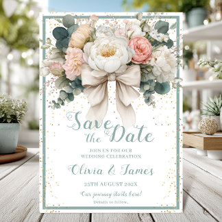Floral Bow Save the Date Kaart