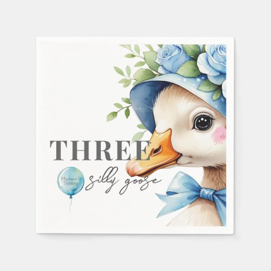 Floral Bow Silly Goose Boy Birthday  Servet (Voorkant)