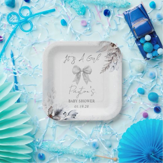 Floral Bow Winter Girl Baby shower Welkom Papieren Bordje (Feest)